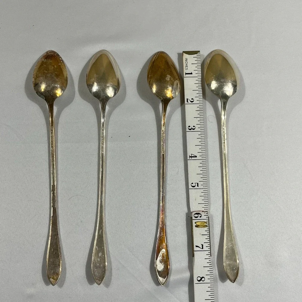 Vintage New England Silver Plate Iced Tea Spoons‎ Long Handle Set 4 Mid Century